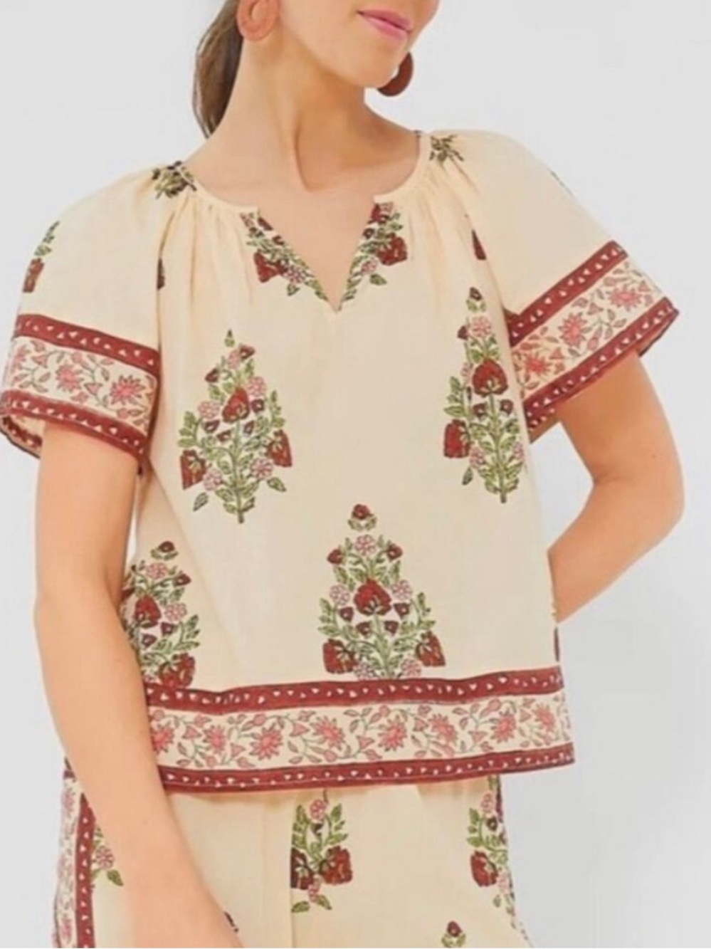 NWT Tuckernuck Elena Top Blush Chandelier Print Pink Cream Small Cotton Resort